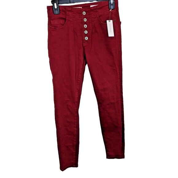 Anthropologie Pilcro and the Letterpress Jean Red Skinny Button Fly Mid Rise 24 - Picture 2 of 13